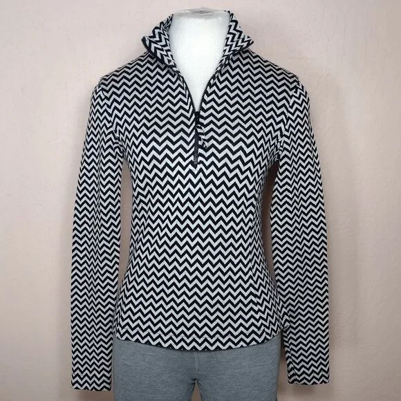 Black & White Long Sleeve Quarter Zip Mock Neck - Picture 1 of 16